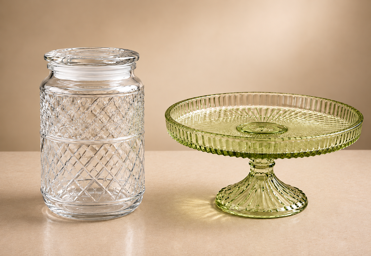 Vintage Textured Glass Jar & Pedestal Cake Stand
