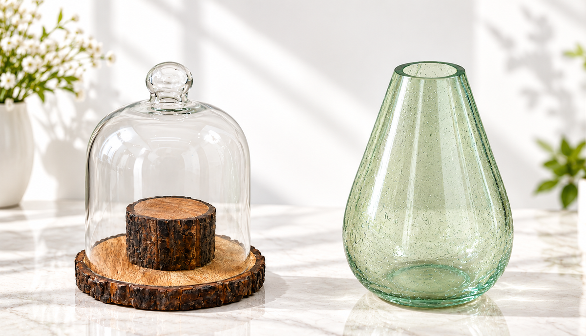 Clear Glass Cloche with Rustic Wooden Base