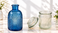 Cobalt Blue Embossed Glass Decorative Vase