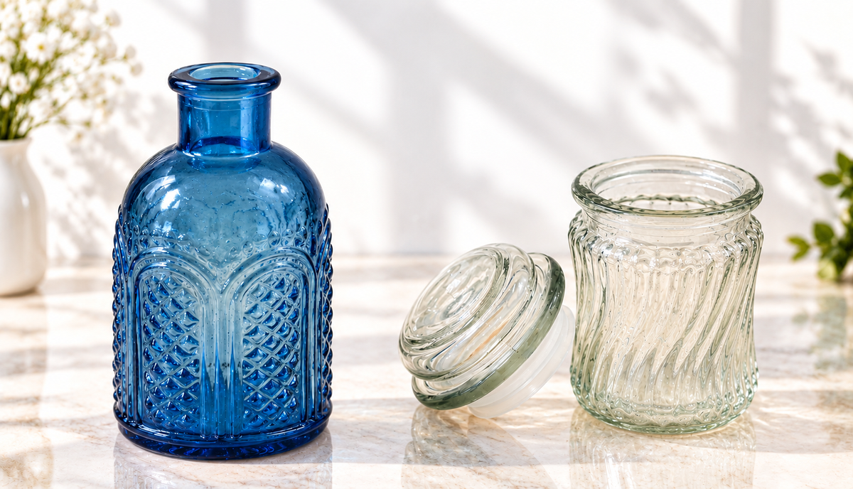 Cobalt Blue Embossed Glass Decorative Vase