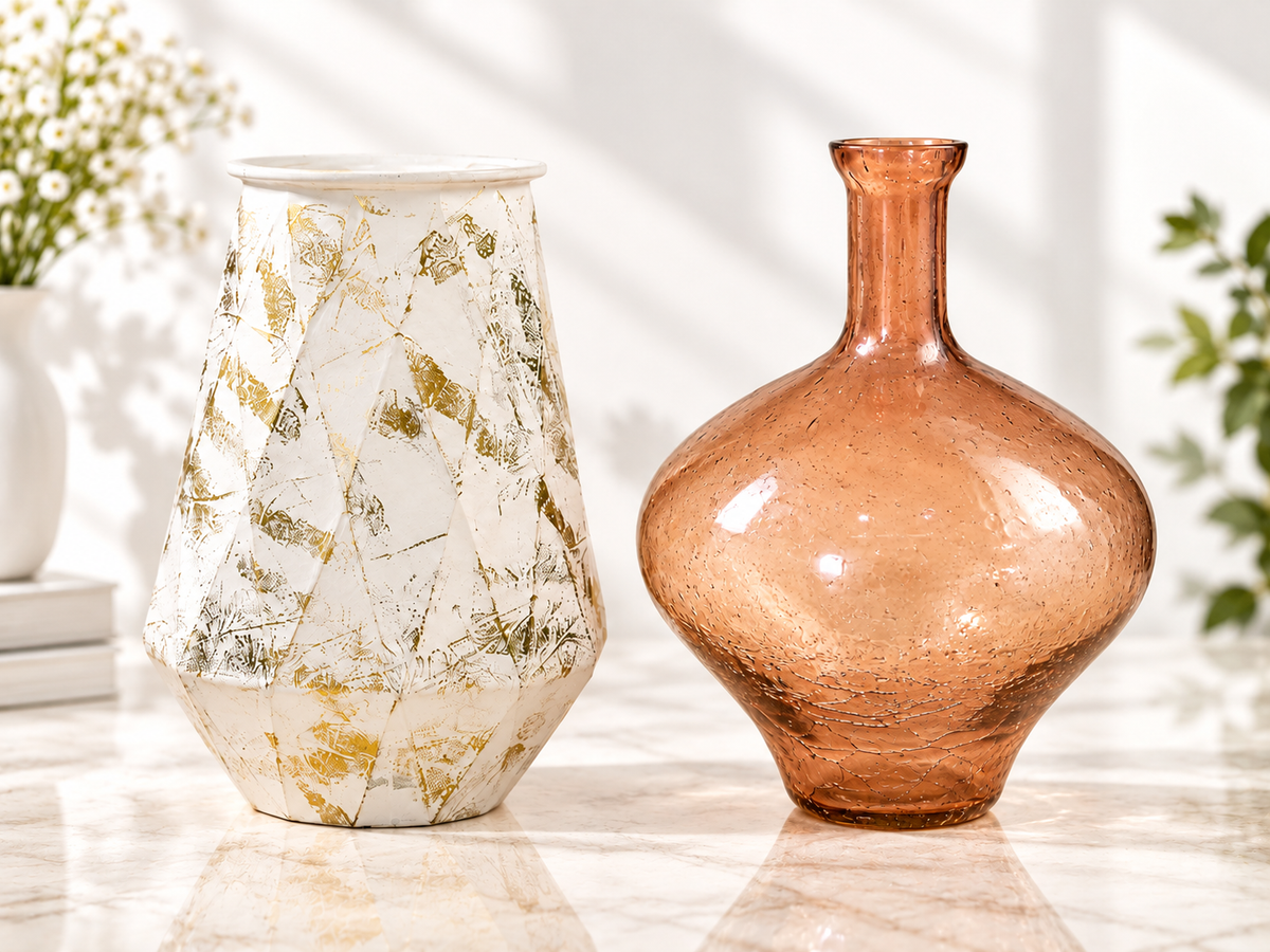 Ivory & Gold Abstract Decorative Vase