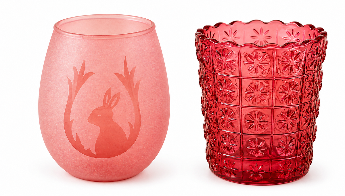 Pink Frosted Glass Rabbit Candle Holder