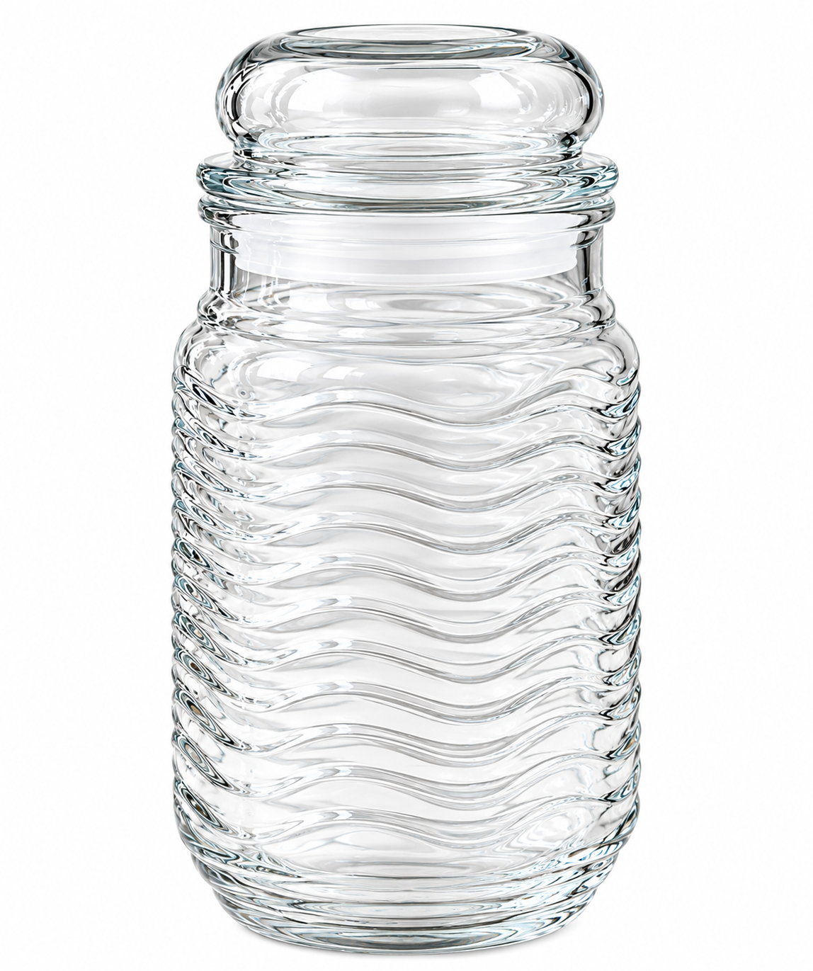 Elegant Wave-Textured Clear Glass Storage Jar with Lid