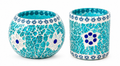 Turquoise Mosaic Glass Candle Holder & Decorative Bowl Set